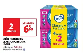 Auchan BOÎTE MOUCHOIRS CLASSIC+PUR BLANC LOTUS aanbieding