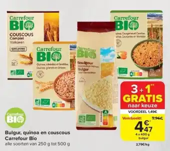 Carrefour Market Bulgur, quinoa en couscous Carrefour Bio 4 x 400g aanbieding