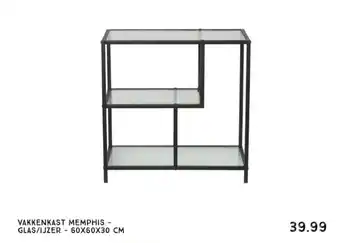 VAKKENKAST MEMPHIS GLAS/IJZER 60 X 60 X 30 CM