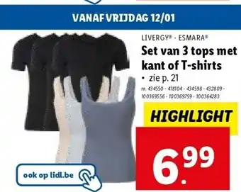 Lidl Set van 3 tops met kant of t-shirts aanbieding