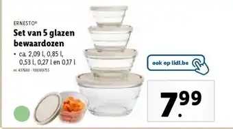 Lidl Set van 5 glazen bewaardozen aanbieding