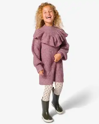 HEMA Hema kinder jurk gebreid met ruffle oudroze (oudroze) aanbieding