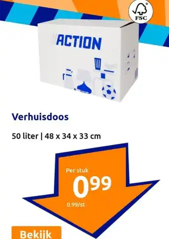 Action Verhuisdoos 50 liter | 48 x 34 x 33 cm aanbieding