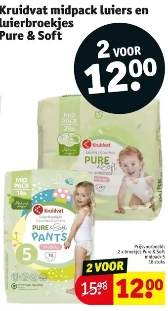 Kruidvat Kruidvat midpack luiers en luierbroekjes Pure & Soft aanbieding