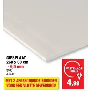 Hubo Gipsplaat 260 x 60 cm - 9,5 mm aanbieding