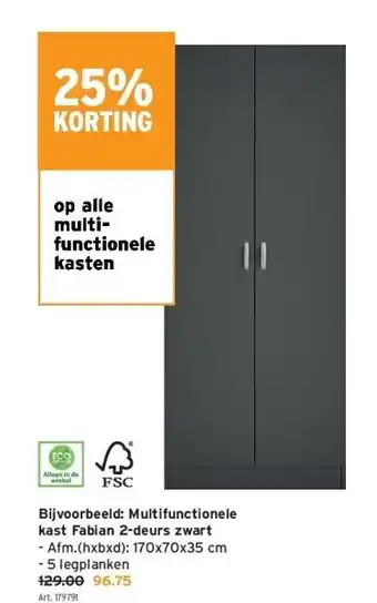 GAMMA Multifunctionele kast fabian 2-deurs zwart aanbieding