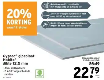 GAMMA Gyproc gipsplaat habito dikte 12,5 mm aanbieding