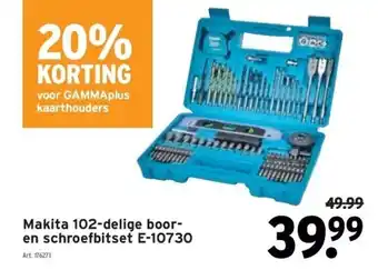 GAMMA Makita 102-delige booren schroefbitset e-10730 aanbieding