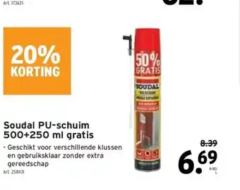 GAMMA Soudal pu-schuim 500+250 ml gratis aanbieding