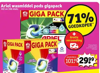 Kruidvat Ariel wasmiddel pods gigapack aanbieding