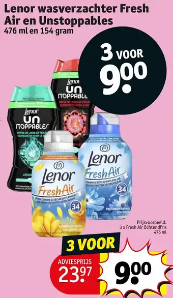 Kruidvat Lenor wasverzachter Fresh Air en Unstoppables aanbieding