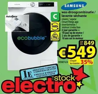 ElectroStock Samsung was-droogcombinatie - lavante-séchante wd80t634 aanbieding