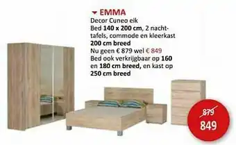 Weba Emma decor cuneo eik bed 2 nachttafels commode en kleerkast aanbieding