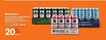 Sligro Mixdranken Bacardi, Bombay Of William Lawson aanbieding