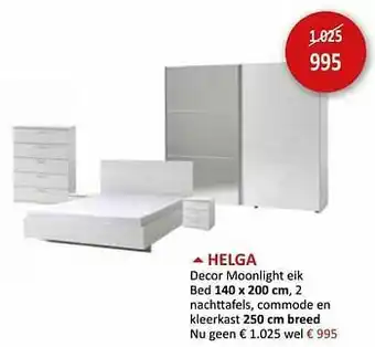 Weba Helga decor moonlight eik bed 2 nachttafels commode en kleerkast aanbieding