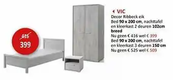 Weba Vic decor ribbeck eik bed nachttafel en kleerkast 2 deuren aanbieding