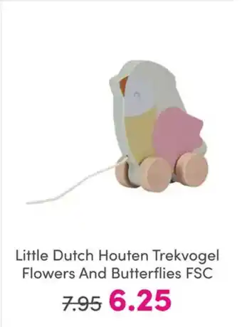 Baby & Tiener Little Dutch Houten Trekvogel Flowers And Butterflies FSC aanbieding