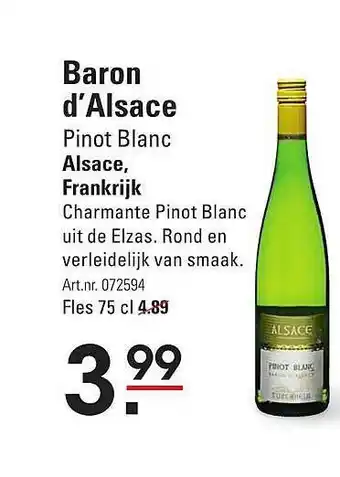 Sligro Baron D'alsace Pinot Blanc aanbieding