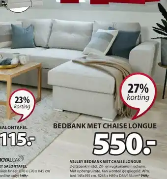 Jysk Vejlby bedbank met chaise longue aanbieding