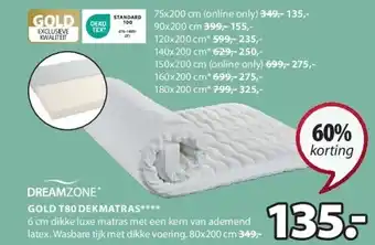 Jysk Gold t80 dekmatras aanbieding