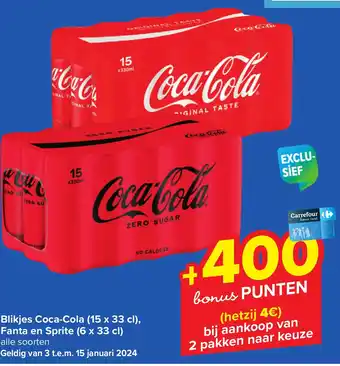 Carrefour Market Blikjes Coca-Cola (15 x 33 cl), Fanta en Sprite (6 x 33 cl) aanbieding