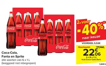 Carrefour Market Coca-Cola, Fanta en Sprite 2 x (6 x 1 L) aanbieding
