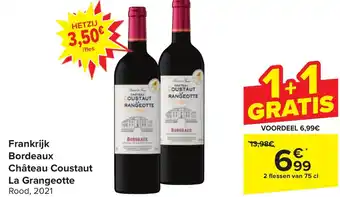 Carrefour Market Bordeaux Château Coustaut La Grangeotte Rood, 2021 2 flessen van 75 cl aanbieding