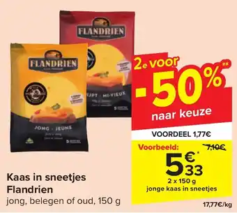 Carrefour Market Flandrien Kaas in sneetjes jong, belegen of oud, 150 g aanbieding