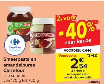 Carrefour Market Smeerpasta en amandelpuree Carrefour 2 x 400g aanbieding