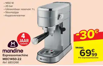 Carrefour Market mandine Espressomachine MEC1450-22 aanbieding