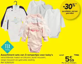 Carrefour Market Assortiment sets van 3 rompertjes voor baby's aanbieding