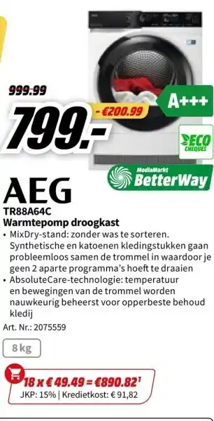Tr88a64c warmtepomp droogkast