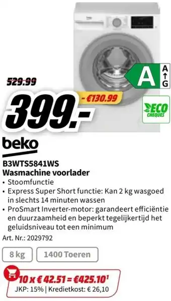MediaMarkt B3wts5841ws wasmachine voorlader aanbieding