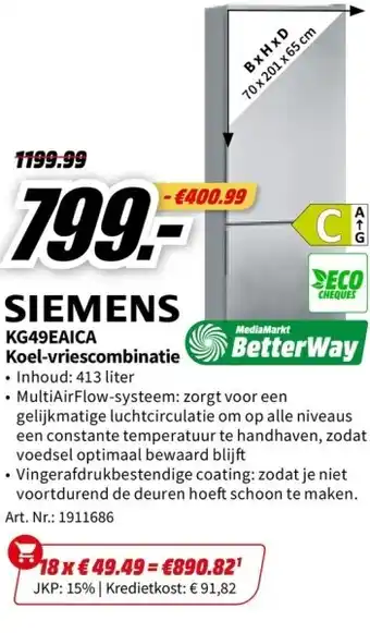 Siemens kg49eaica koel-vriescombinatie