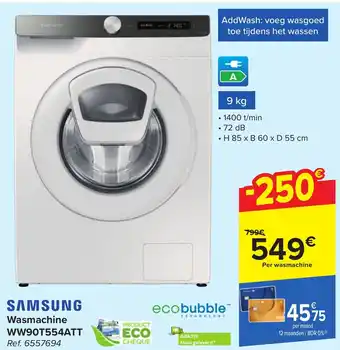 Carrefour Market SAMSUNG Wasmachine WW90T554ATT aanbieding