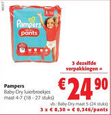 Colruyt Pampers Baby-Dry luierbroekjes maat 4-7 (18-27 stuks) aanbieding