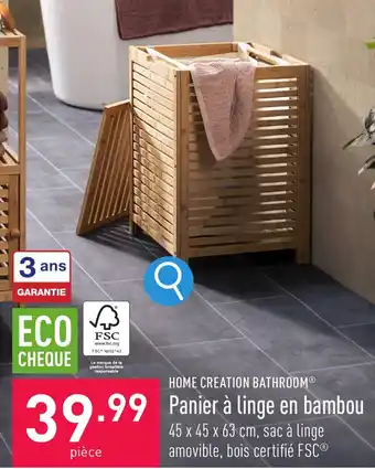 Panier à linge en bambou 45 x 45 x 63 cm