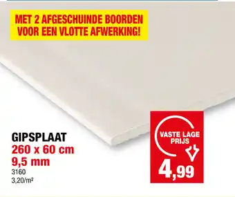 Hubo GIPSPLAAT 260 x 60 cm 9,5 MM aanbieding
