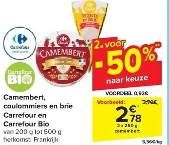 Carrefour Camembert, coulommiers en brie carrefour en carrefour bio aanbieding
