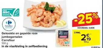 Carrefour Gekookte en gepelde roze jumbogarnalen carrefour aanbieding