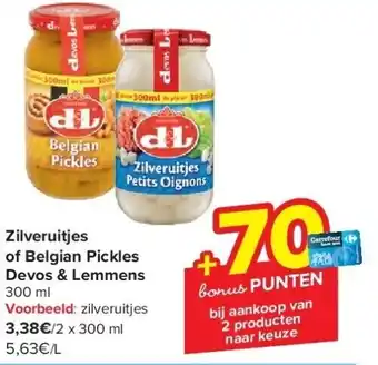 Carrefour Zilveruitjes of belgian pickles devos & lemmens aanbieding