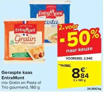 Carrefour Geraspte kaas entremont aanbieding