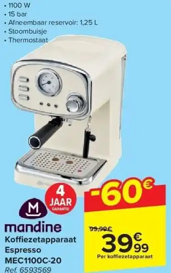 Carrefour Ko ezetapparaat espresso mec1100c-20 aanbieding