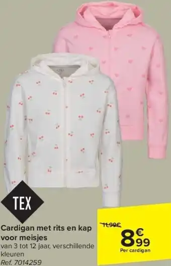 Carrefour Cardigan met rits en kap voor meisjes aanbieding