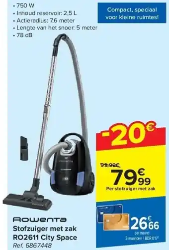 Carrefour Stofzuiger met zak ro2611 city space aanbieding