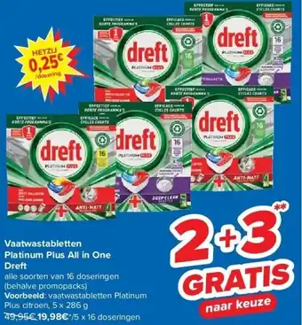 Carrefour Vaatwastabletten platinum plus all in one dreft aanbieding