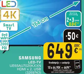Cora SAMSUNG LED-TV UE65AU7020KXXN HDMI x 2, USB (3269743) aanbieding