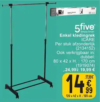 Cora 5five Enkel kledingrek ICARE120 x 42 x 165cm aanbieding