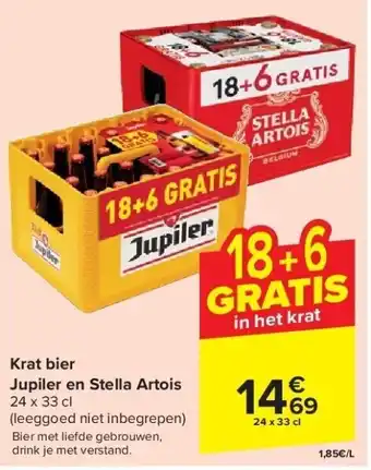 Carrefour Krat bier jupiler en stella artois aanbieding