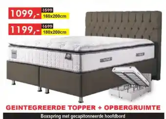 GEINTEGREERDE TOPPER + OPBERGRUIMTE Boxspring met gecapitonneerde hoofdbord 160 x 200cm